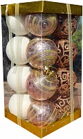 2kd Набор елочных шаров Bikson 2842, белый/золотой/бронзовый, 6 см, 16 шт. уценённый