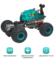 2 Радиоуправляемая трюковая машина перевёртыш Crazon внедорожник монстр Динозавр, цвет синий уценённый