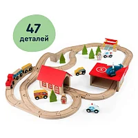 A2kd немного повреждён дом Деревянная железная дорога JUNION Экспресс чудес "Большое путешествие", 47 деталей, магнитная сцепка вагонов уценённый